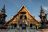 Chiang Mai - The Wat Phra Singh temple. The large Viharn Luang (main prayer hall) with an intricately carved front.  